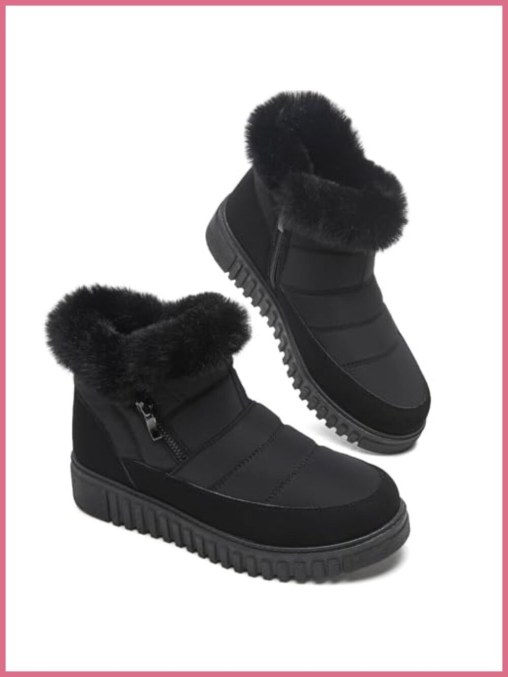 Waterproof Fur Lined Ankle Snow Boots Platform Side Zipper Non Slip
